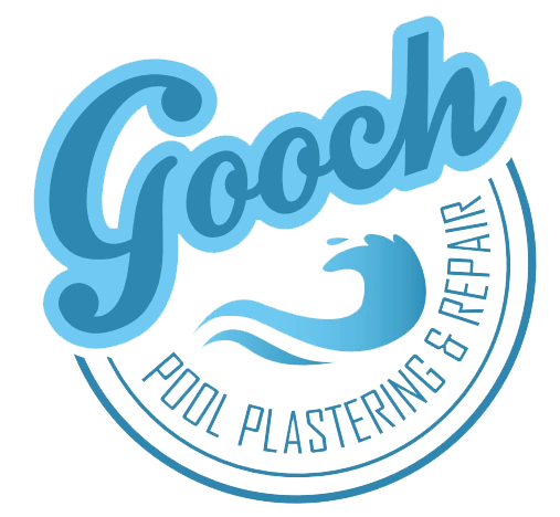 Logo with the word 'Gooch' in large blue script, with an illustration of a hand giving a thumbs-up, and the text 'Pool Plastering & Repair' curved around the hand.