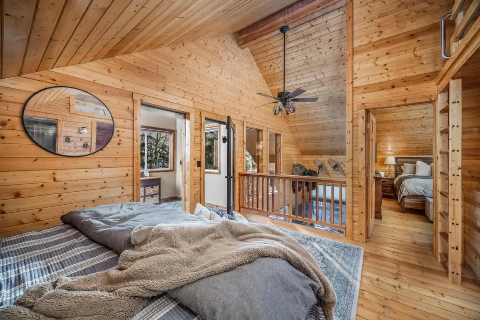 Brian Head — Loft sleeping area beneath the timber ceiling