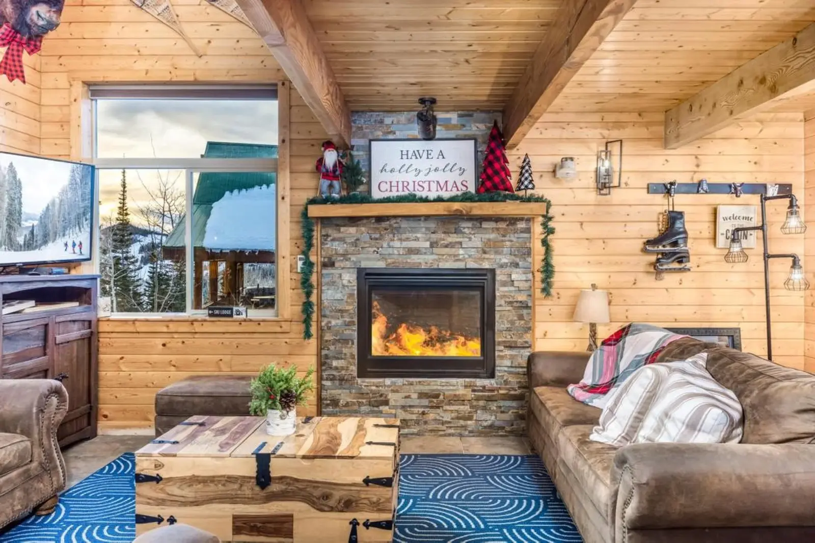 Brian Head — Stone fireplace and cabin seating detail