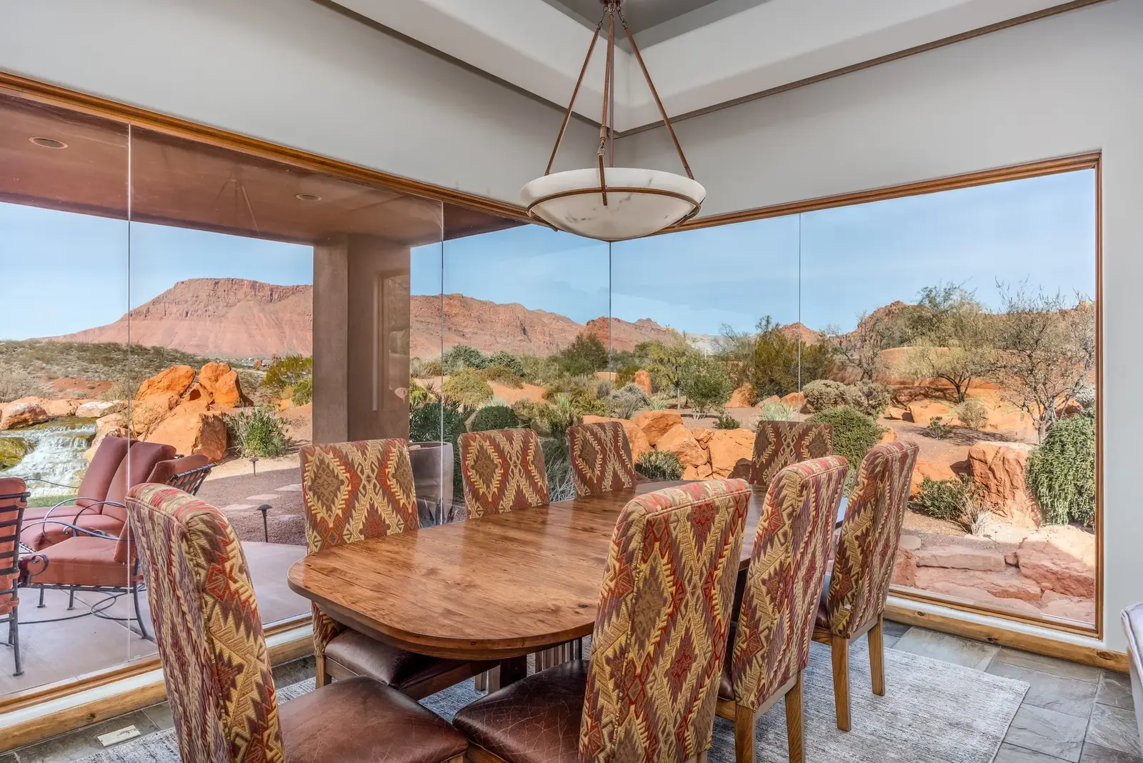 Dining room overlooking red-rock scenery at The Inn at Entrada