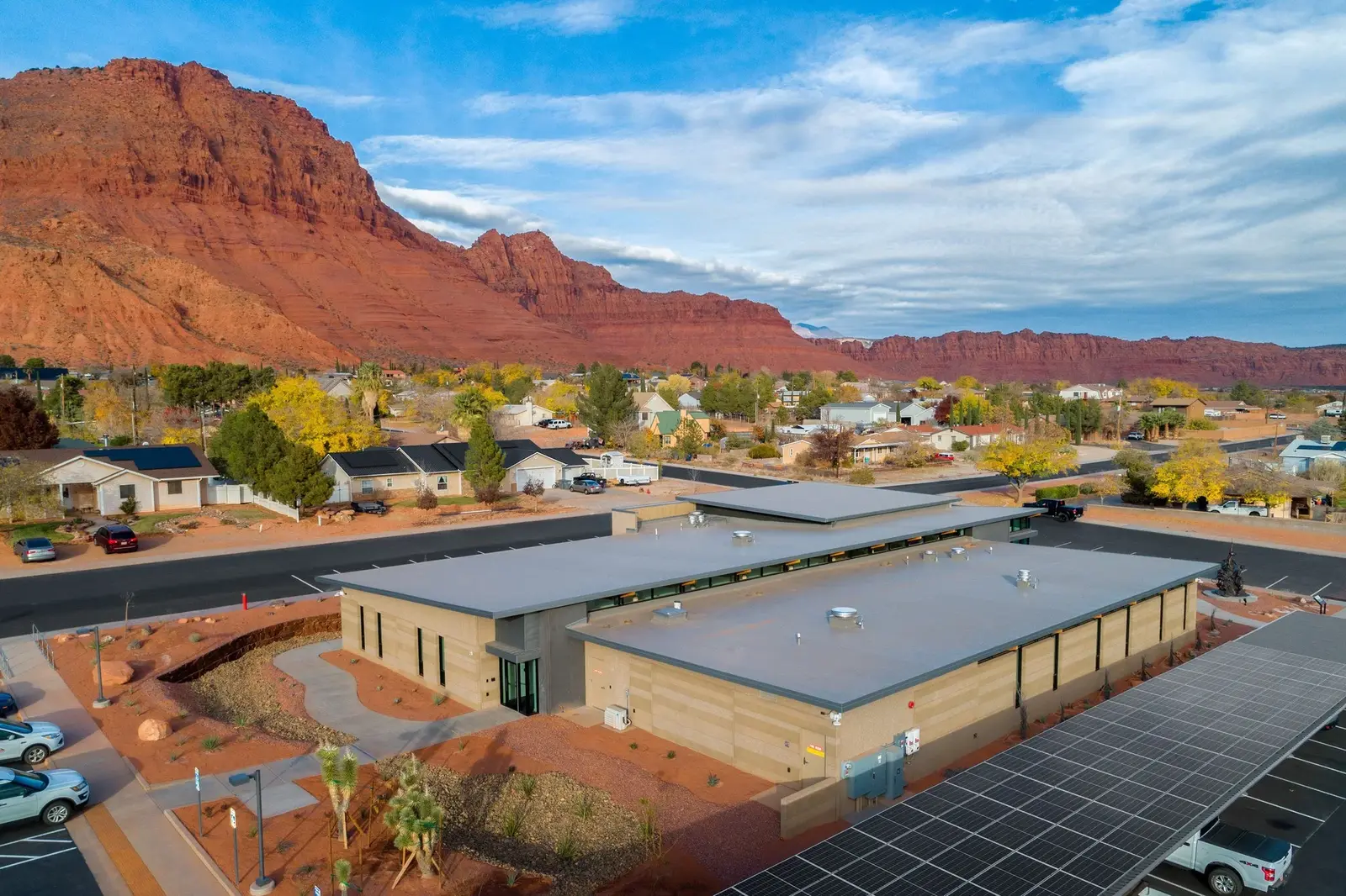 Ivins City Hall roofline set against the surrounding red-rock landscape.