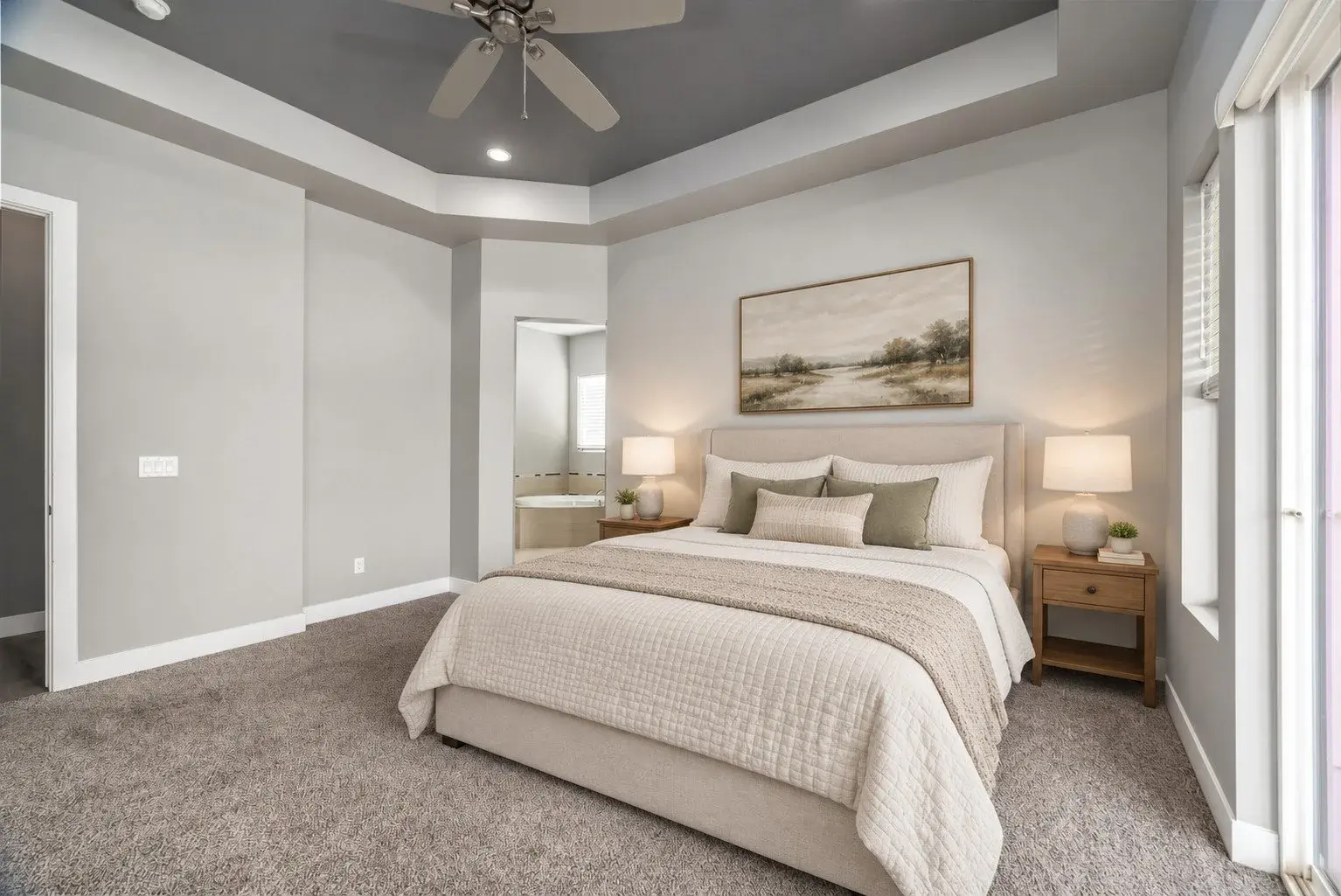 Virtually staged bedroom with digitally added furniture
