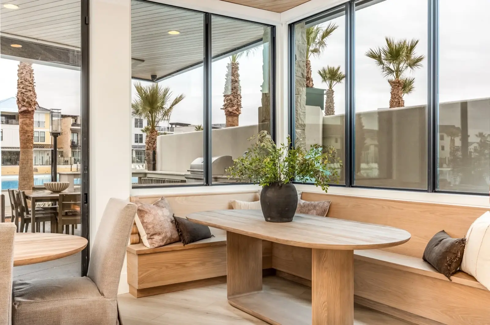 The Oasis Utah — Window-side dining nook with built-in seating